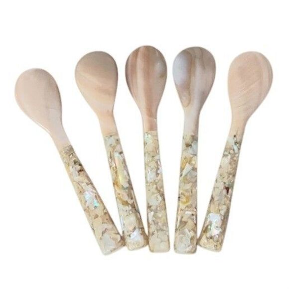 Mother of Pearl Caviar Spoons Abalone and Seashell Handle Set of Five Appetizer - Picture 2 of 9